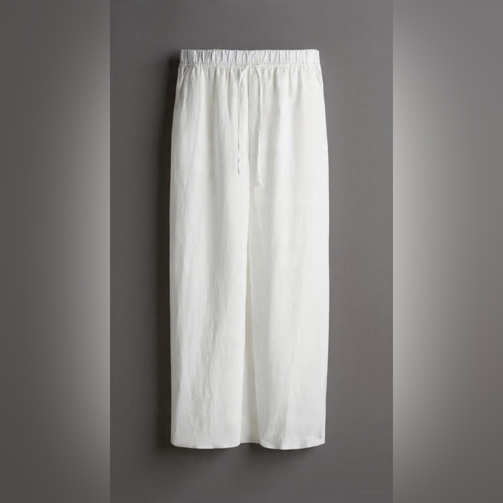 Linen blend Cream Wide Leg Pants size S, petite (length)